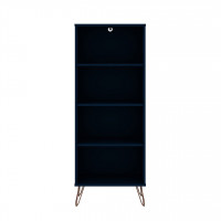Manhattan Comfort 139GMC4 Rockefeller Bookcase 1.0 with 4 Shelves and Metal Legs in Tatiana Midnight Blue